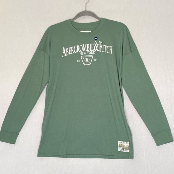 NOS Abercrombie & Fitch New York Logo Tee Shirt Kids 15/16 Hunter Green Spellout - Picture 1 of 10